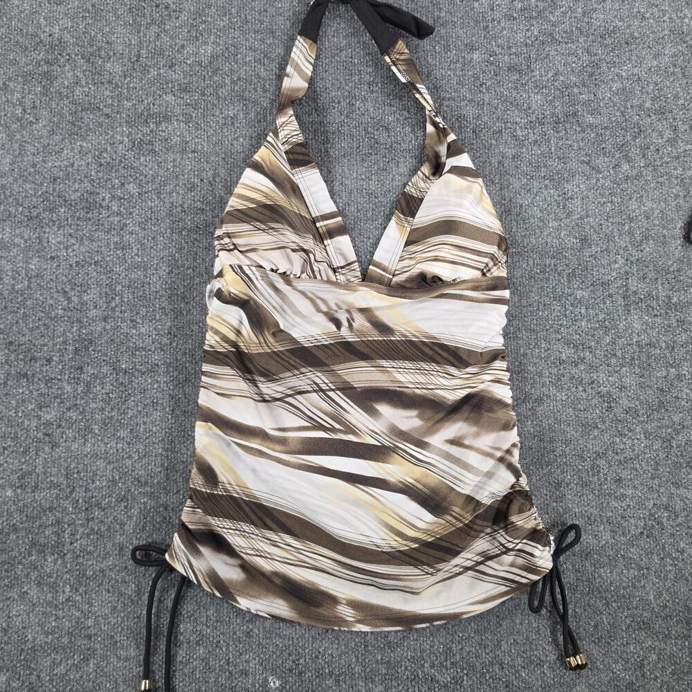 Gossip Collection Women's Medium Brown Abstract Halter Tankini Top Ruched Swim